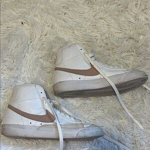 Nike White and Tan High-Top Sneakers